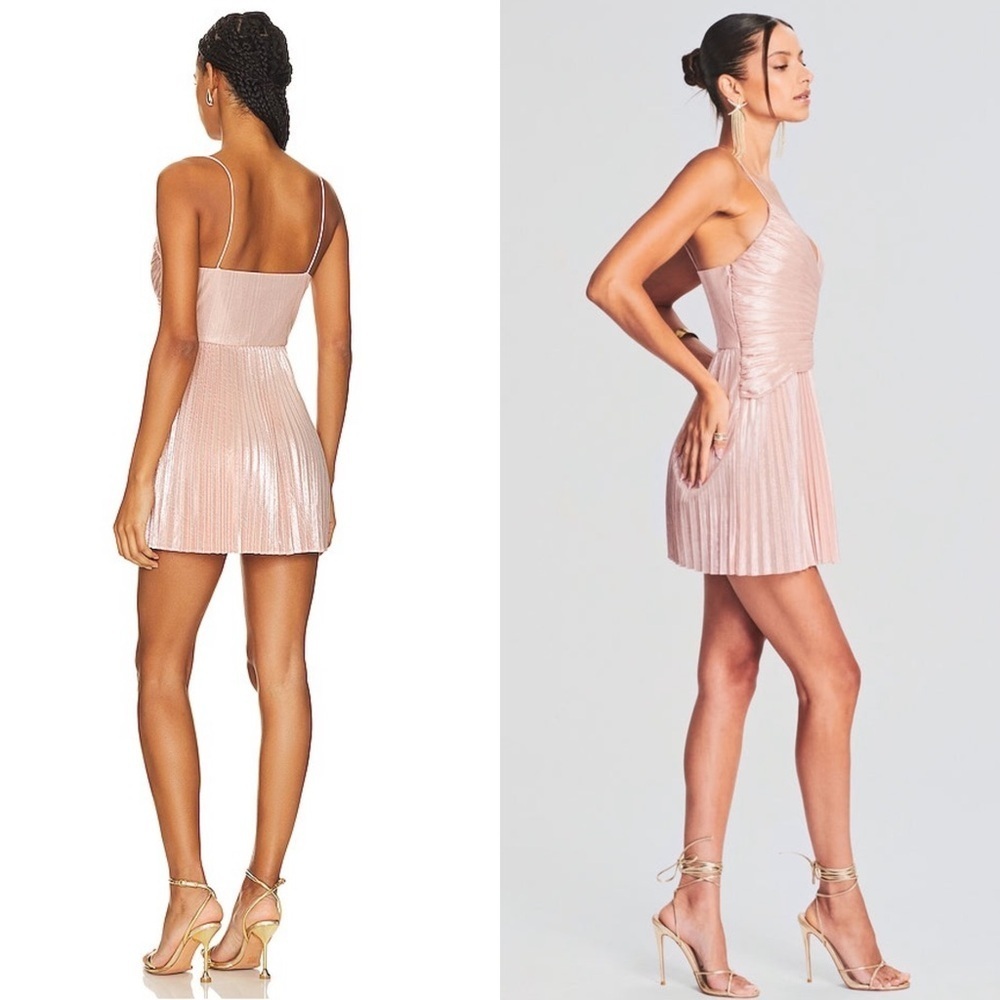 NWT RETROFETE Metallic Ballet Pink Pleated Sleeveless Crossover V-Neck Dress M - Picture 4 of 10